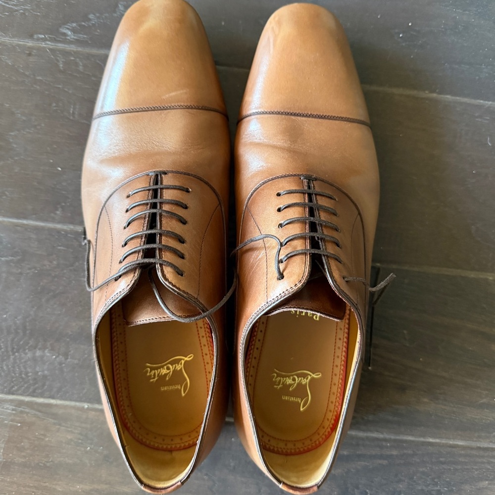 Christian Louboutin Men's Cognac Leather Cap-Toe Oxford Shoes